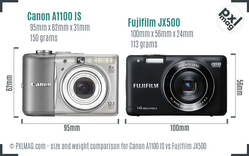 Canon A1100 IS vs Fujifilm JX500 size comparison Canon A1100 IS vs Fujifilm JX500 size comparison