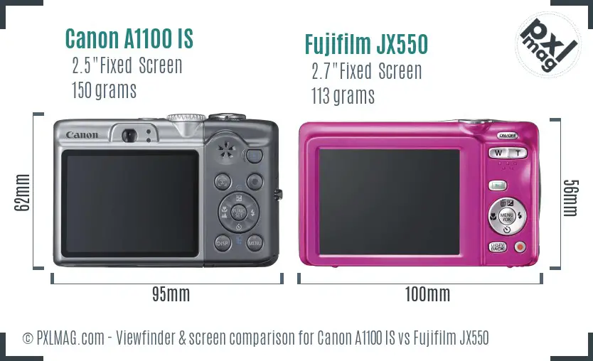 Canon A1100 IS vs Fujifilm JX550 Screen and Viewfinder comparison