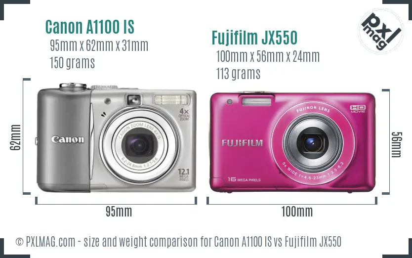 Canon A1100 IS vs Fujifilm JX550 size comparison