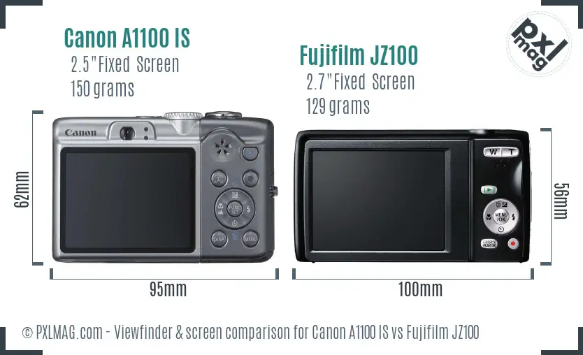 Canon A1100 IS vs Fujifilm JZ100 Screen and Viewfinder comparison