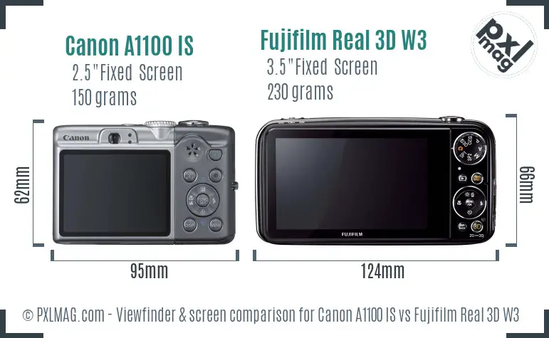 Canon A1100 IS vs Fujifilm Real 3D W3 Screen and Viewfinder comparison Canon A1100 IS vs Fujifilm Real 3D W3 Screen and Viewfinder comparison