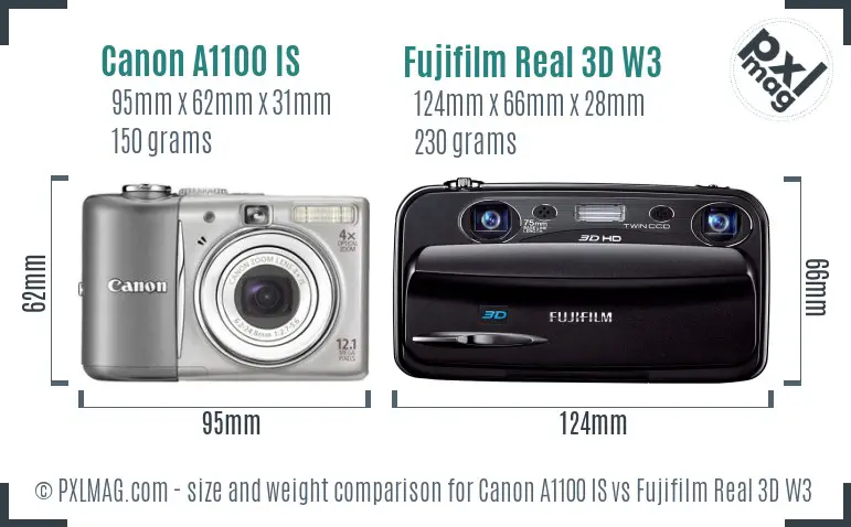 Canon A1100 IS vs Fujifilm Real 3D W3 size comparison Canon A1100 IS vs Fujifilm Real 3D W3 size comparison