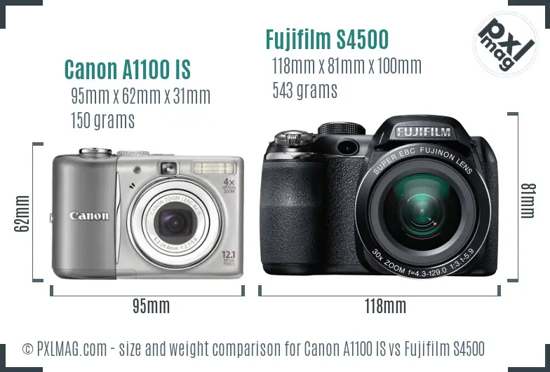 Canon A1100 IS vs Fujifilm S4500 size comparison