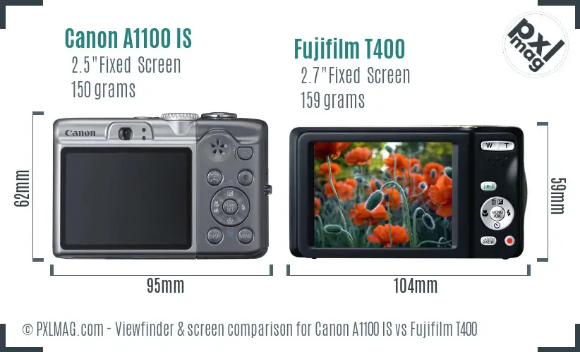 Canon A1100 IS vs Fujifilm T400 Screen and Viewfinder comparison