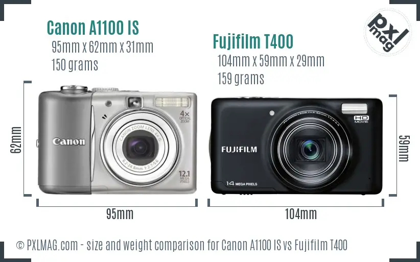 Canon A1100 IS vs Fujifilm T400 size comparison