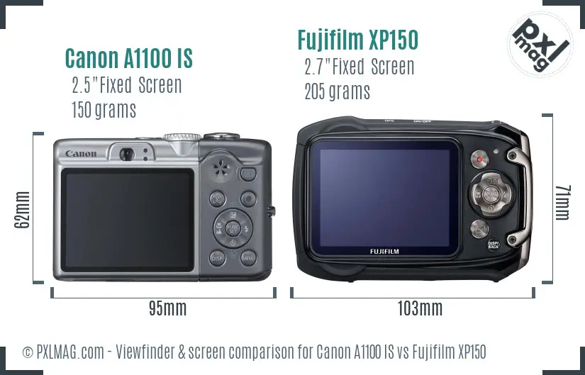 Canon A1100 IS vs Fujifilm XP150 Screen and Viewfinder comparison Canon A1100 IS vs Fujifilm XP150 Screen and Viewfinder comparison