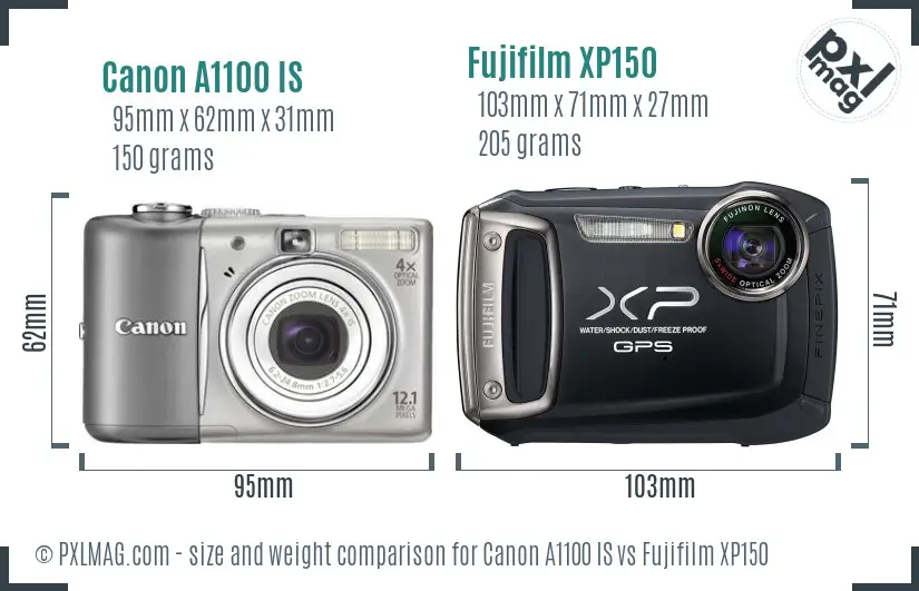 Canon A1100 IS vs Fujifilm XP150 size comparison Canon A1100 IS vs Fujifilm XP150 size comparison