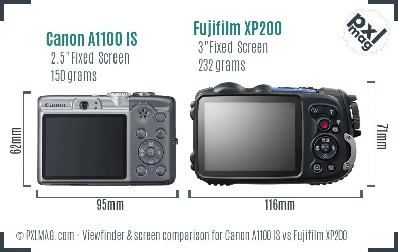 Canon A1100 IS vs Fujifilm XP200 Screen and Viewfinder comparison