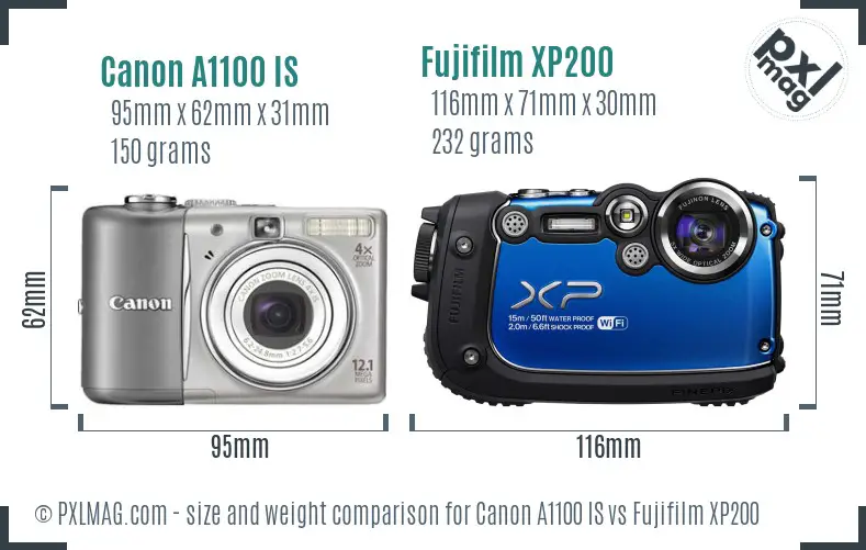 Canon A1100 IS vs Fujifilm XP200 size comparison