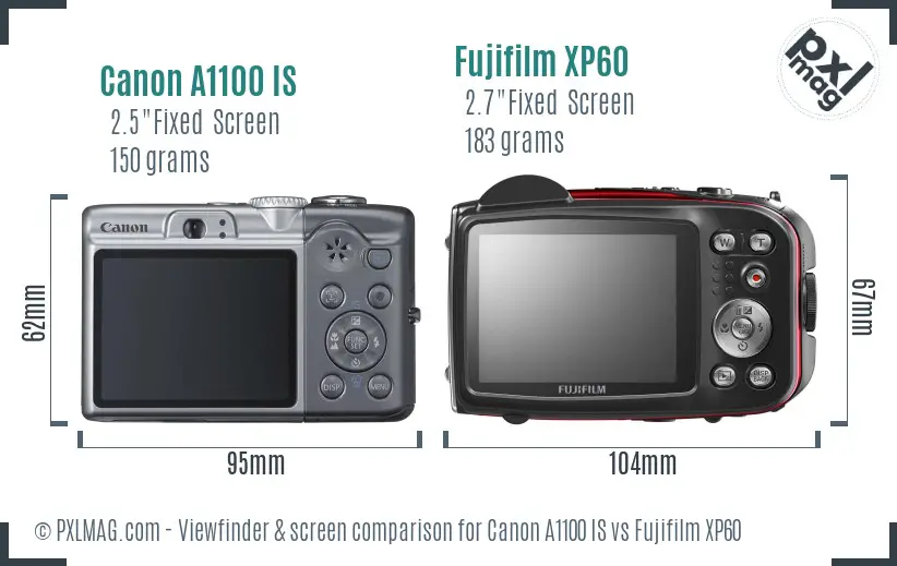 Canon A1100 IS vs Fujifilm XP60 Screen and Viewfinder comparison