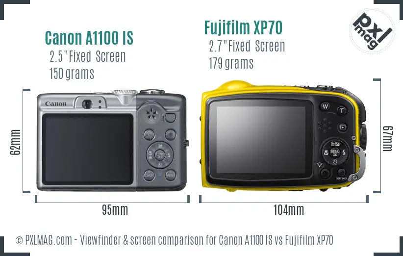 Canon A1100 IS vs Fujifilm XP70 Screen and Viewfinder comparison