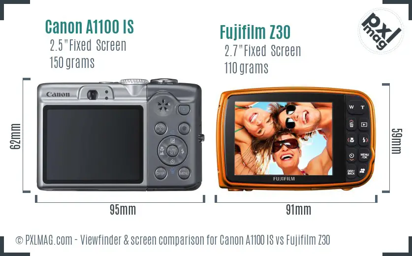 Canon A1100 IS vs Fujifilm Z30 Screen and Viewfinder comparison Canon A1100 IS vs Fujifilm Z30 Screen and Viewfinder comparison