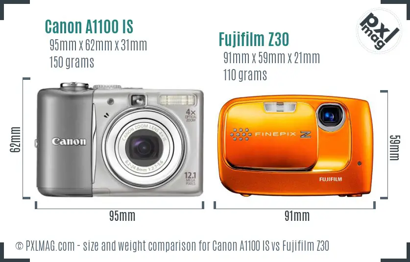 Canon A1100 IS vs Fujifilm Z30 size comparison Canon A1100 IS vs Fujifilm Z30 size comparison