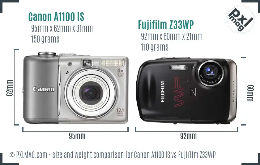 Canon A1100 IS vs Fujifilm Z33WP size comparison