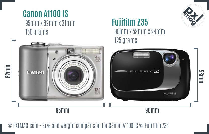 Canon A1100 IS vs Fujifilm Z35 size comparison Canon A1100 IS vs Fujifilm Z35 size comparison