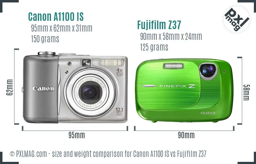 Canon A1100 IS vs Fujifilm Z37 size comparison