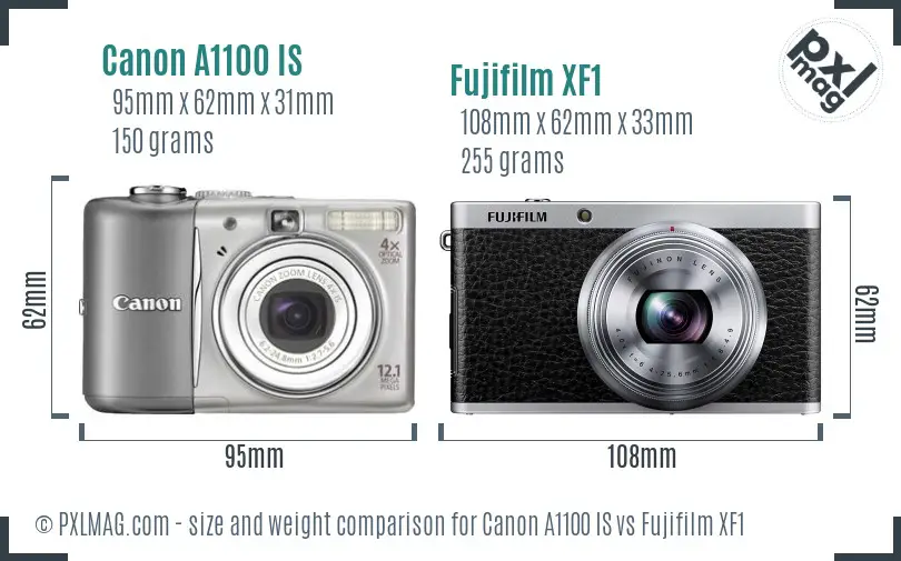 Canon A1100 IS vs Fujifilm XF1 size comparison