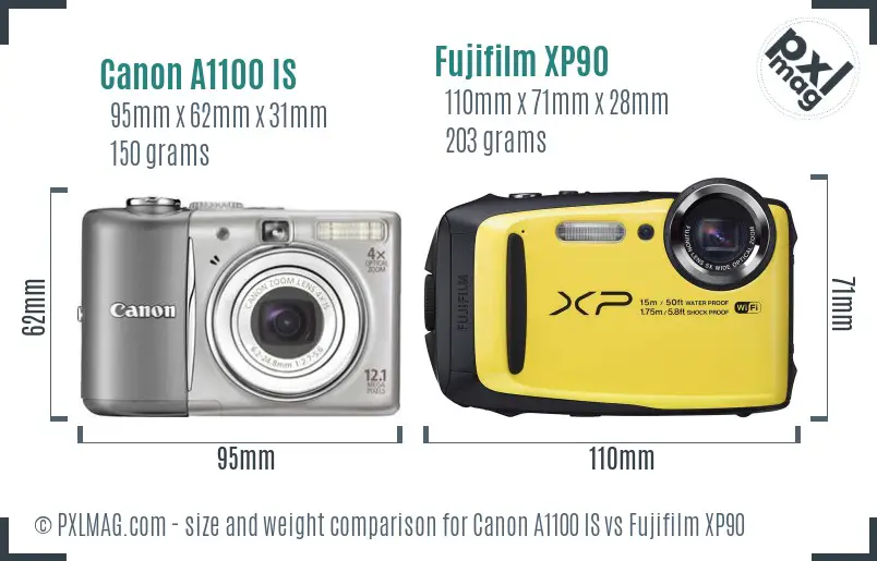 Canon A1100 IS vs Fujifilm XP90 size comparison