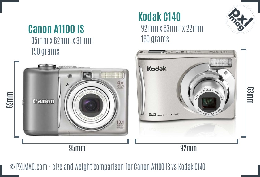 Canon A1100 IS vs Kodak C140 size comparison Canon A1100 IS vs Kodak C140 size comparison