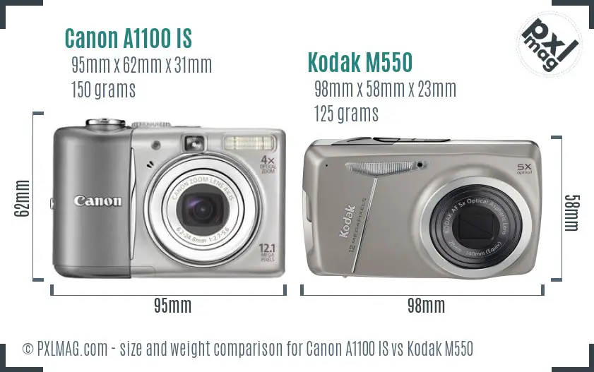 Canon A1100 IS vs Kodak M550 size comparison