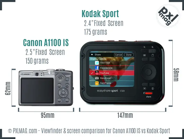 Canon A1100 IS vs Kodak Sport Screen and Viewfinder comparison