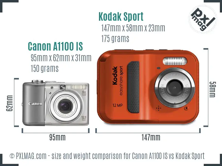 Canon A1100 IS vs Kodak Sport size comparison