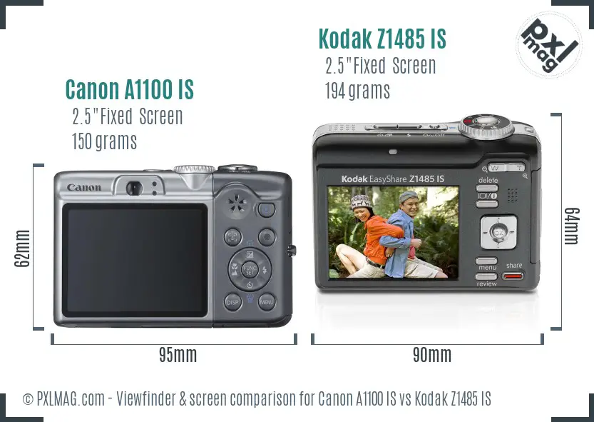 Canon A1100 IS vs Kodak Z1485 IS Screen and Viewfinder comparison