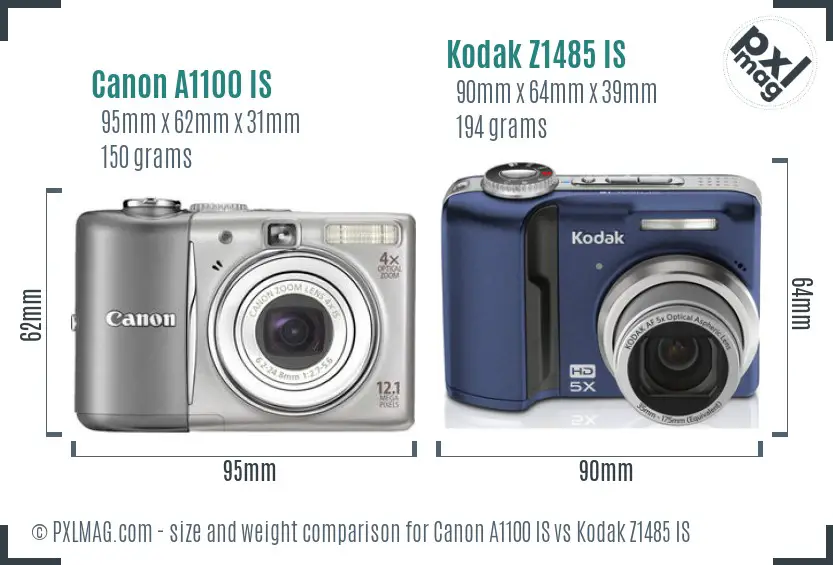 Canon A1100 IS vs Kodak Z1485 IS size comparison