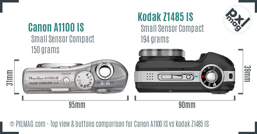 Canon A1100 IS vs Kodak Z1485 IS top view buttons comparison