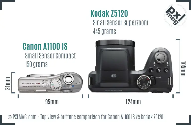 Canon A1100 IS vs Kodak Z5120 top view buttons comparison