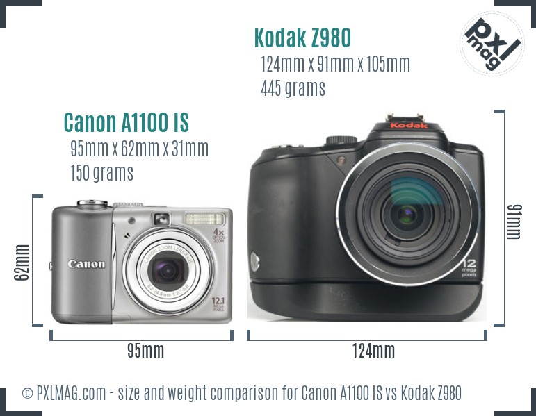 Canon A1100 IS vs Kodak Z980 size comparison Canon A1100 IS vs Kodak Z980 size comparison