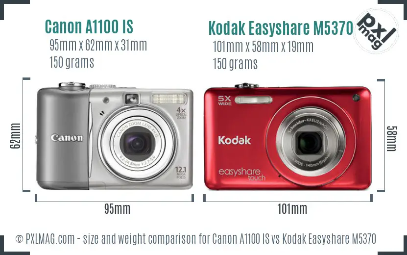 Canon A1100 IS vs Kodak Easyshare M5370 size comparison