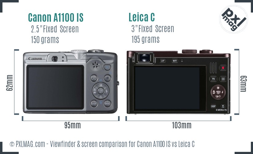 Canon A1100 IS vs Leica C Screen and Viewfinder comparison