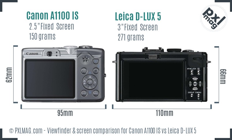 Canon A1100 IS vs Leica D-LUX 5 Screen and Viewfinder comparison