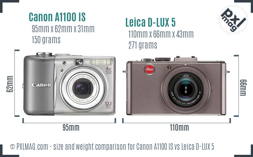 Canon A1100 IS vs Leica D-LUX 5 size comparison Canon A1100 IS vs Leica D-LUX 5 size comparison