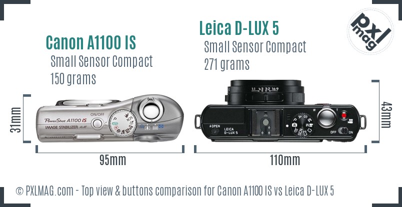 Canon A1100 IS vs Leica D-LUX 5 top view buttons comparison