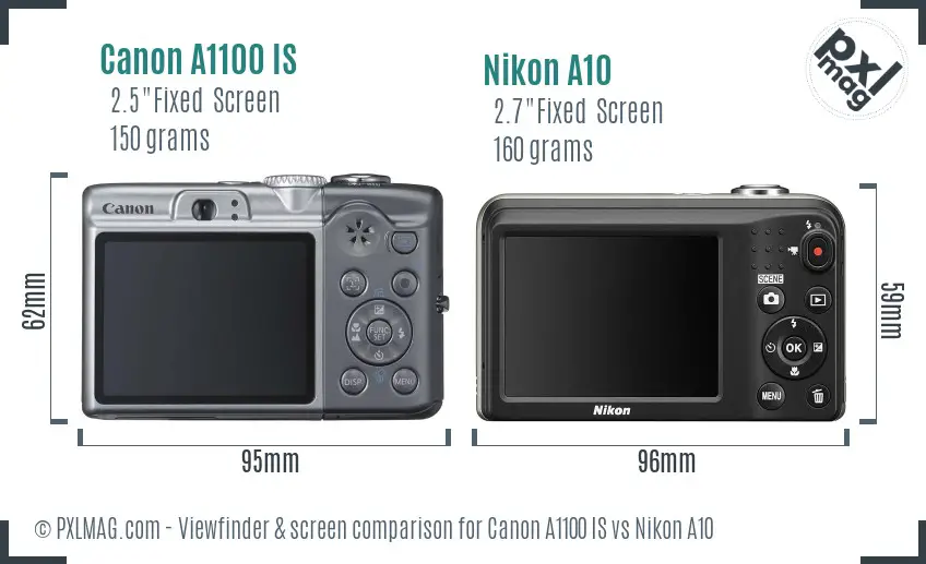 Canon A1100 IS vs Nikon A10 Screen and Viewfinder comparison