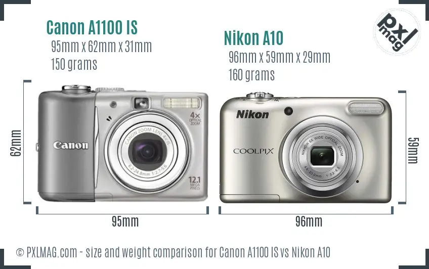 Canon A1100 IS vs Nikon A10 size comparison