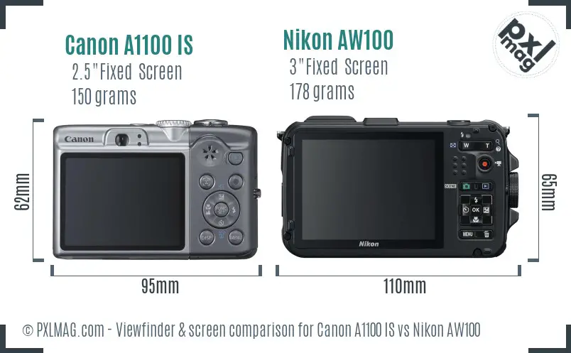 Canon A1100 IS vs Nikon AW100 Screen and Viewfinder comparison