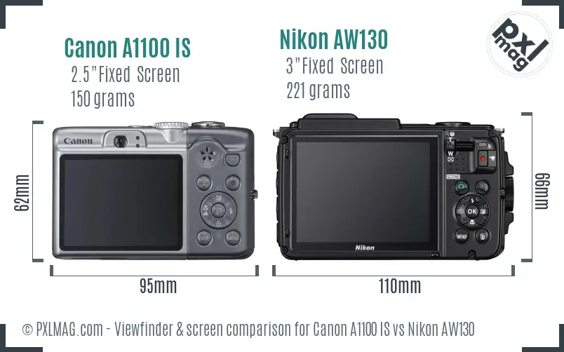 Canon A1100 IS vs Nikon AW130 Screen and Viewfinder comparison