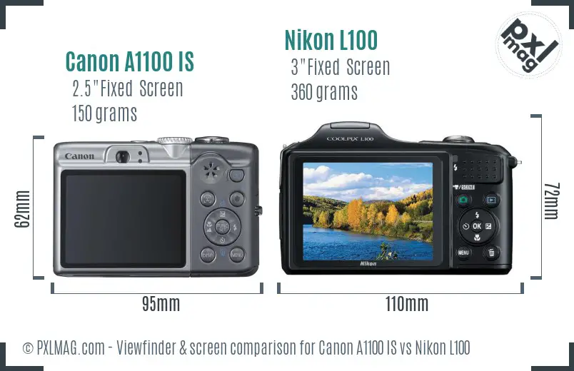 Canon A1100 IS vs Nikon L100 Screen and Viewfinder comparison