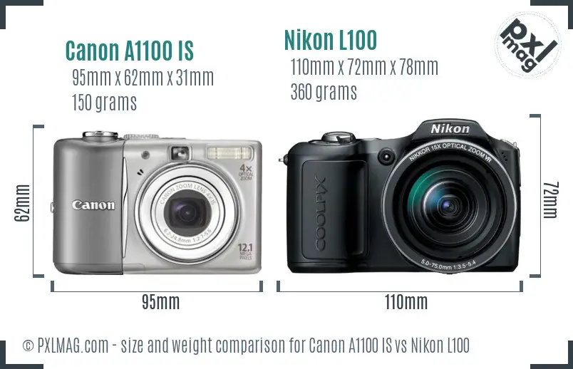 Canon A1100 IS vs Nikon L100 size comparison