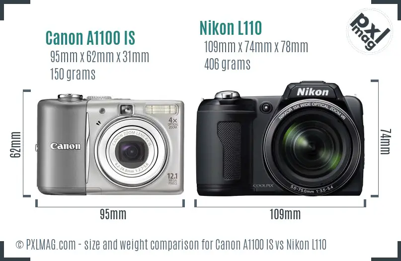 Canon A1100 IS vs Nikon L110 size comparison Canon A1100 IS vs Nikon L110 size comparison