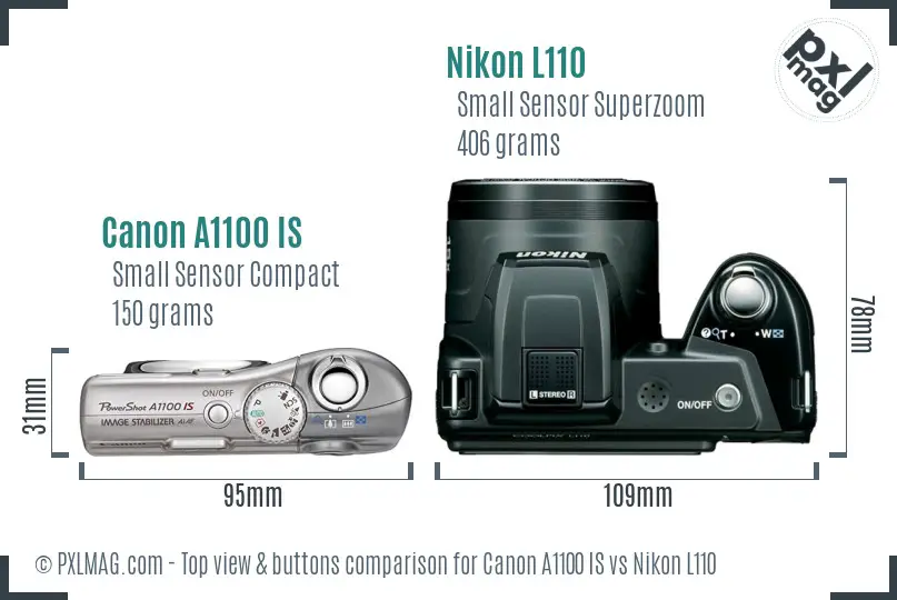 Canon A1100 IS vs Nikon L110 top view buttons comparison Canon A1100 IS vs Nikon L110 top view buttons comparison