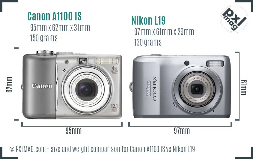 Canon A1100 IS vs Nikon L19 size comparison Canon A1100 IS vs Nikon L19 size comparison