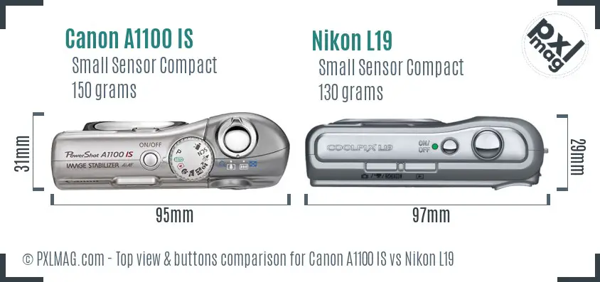 Canon A1100 IS vs Nikon L19 top view buttons comparison Canon A1100 IS vs Nikon L19 top view buttons comparison