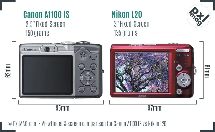 Canon A1100 IS vs Nikon L20 Screen and Viewfinder comparison