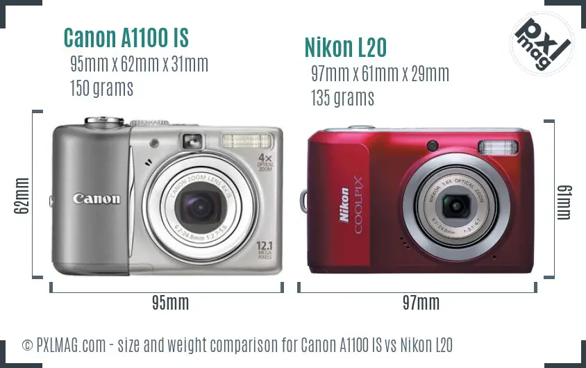 Canon A1100 IS vs Nikon L20 size comparison