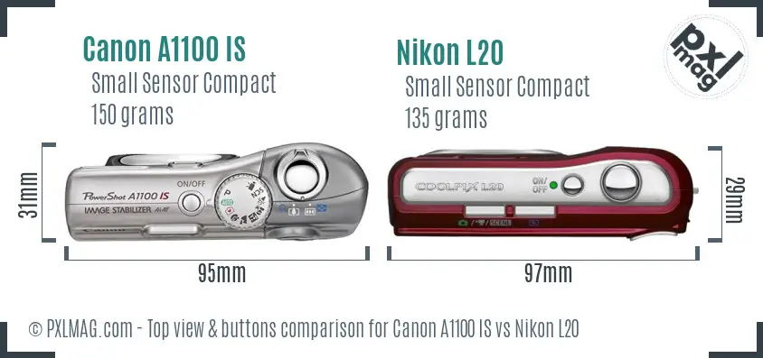 Canon A1100 IS vs Nikon L20 top view buttons comparison