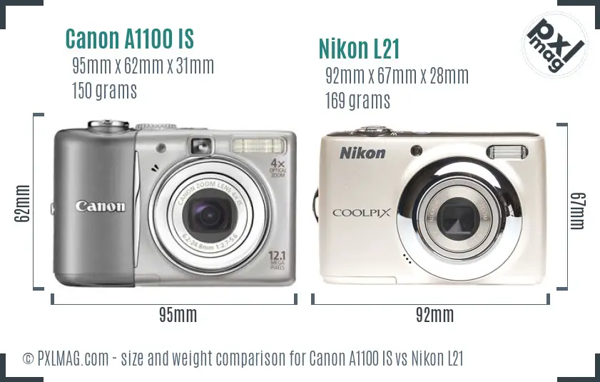 Canon A1100 IS vs Nikon L21 size comparison